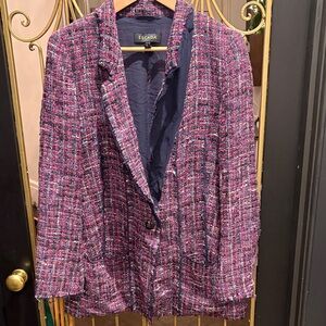 Escada raw hem fray boucle Pink Tweed Blazer jacket size 38